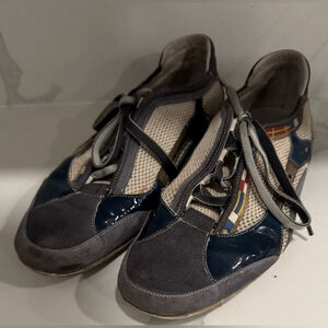 Barracuda Italian leather trainers men mesh flags beige navy rare suede US11.5